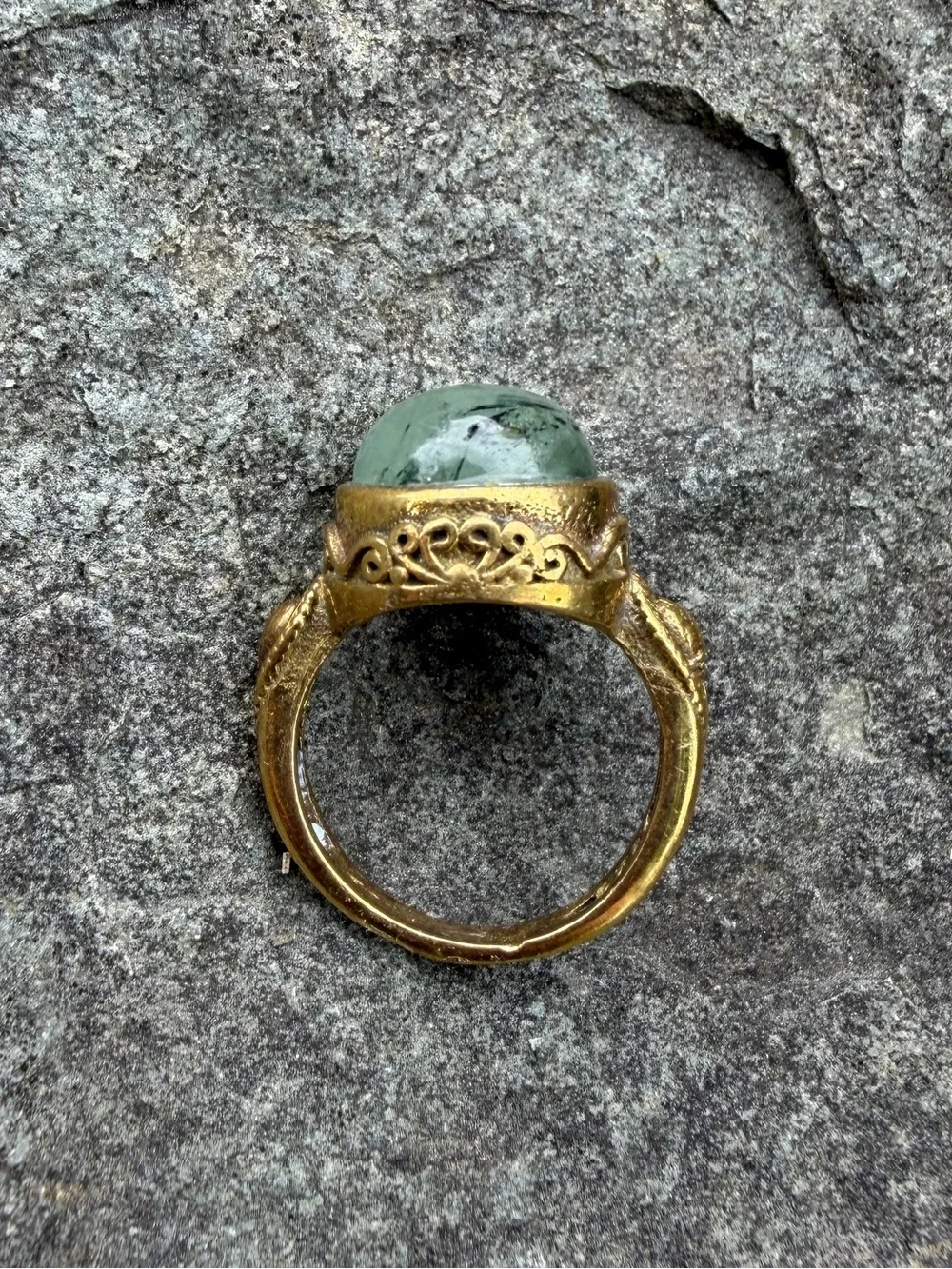Genuine Gemstone Green Stone Dome Small Gold Pinky Ring 4